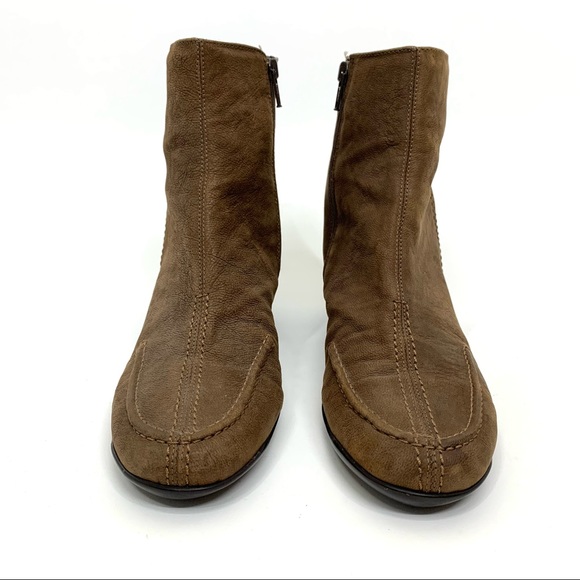 Sesto Meucci Light Brown Worn Leather Style Low Stacked Heel Ankle Boots Sz 9.5 - Picture 3 of 16